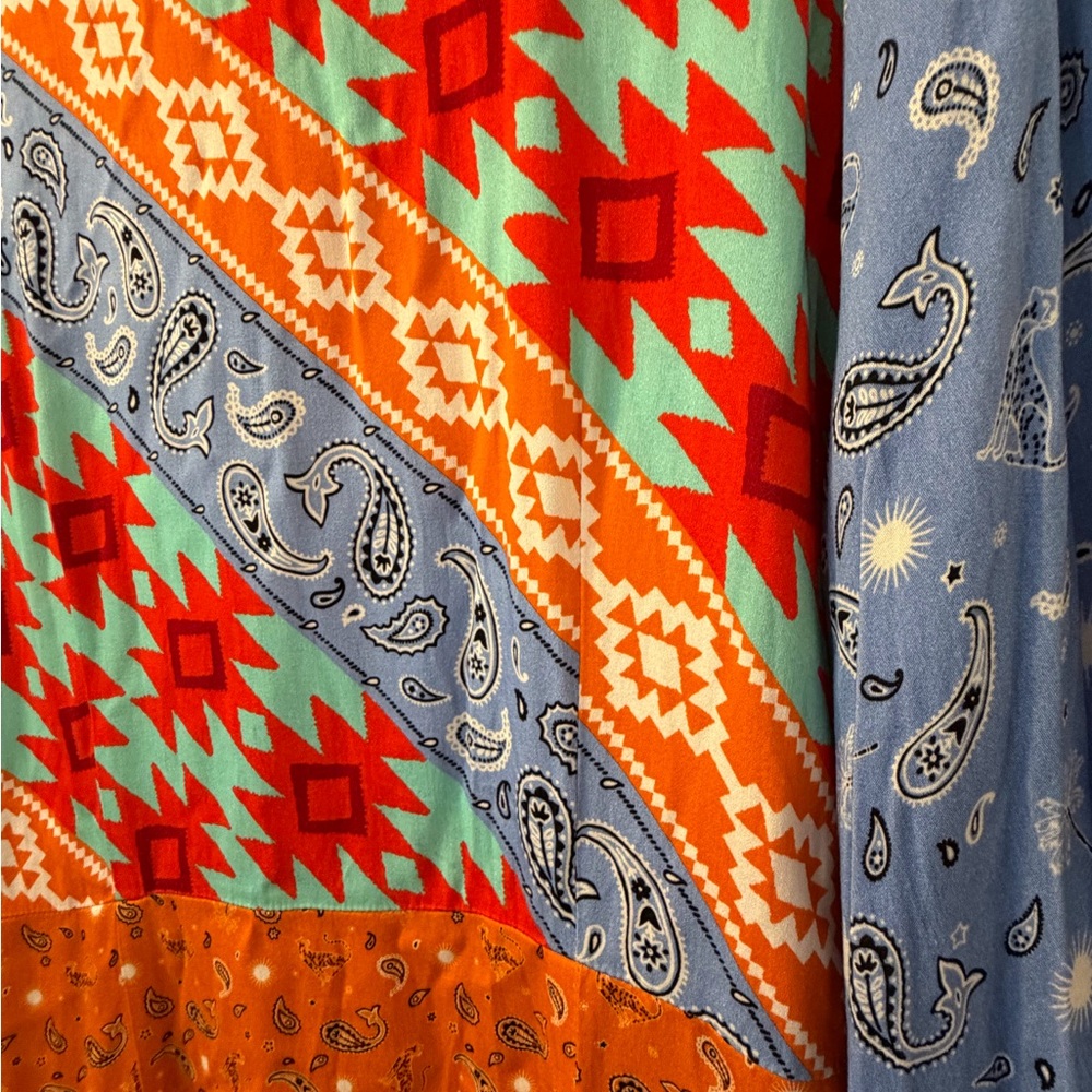 Never Fully Dressed Red and Blue Patchwork Western Indie Boho Maxi Dress Sz 14 - Picture 6 of 7